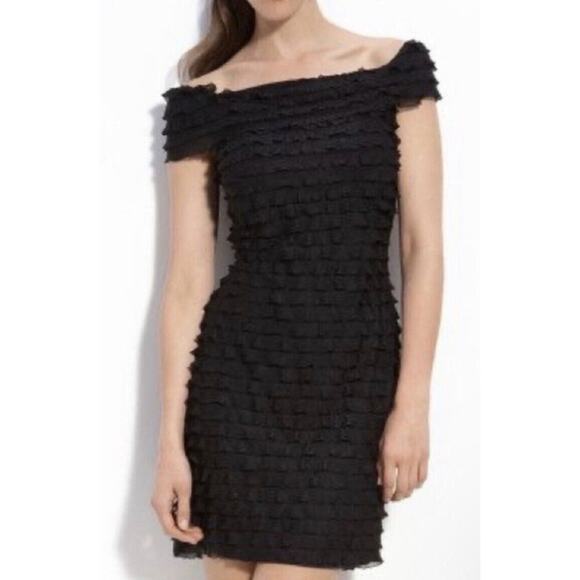 JS Collections Off-the-Shoulder Ruffle Mini Bodycon Dress Size 10 - Picture 1 of 4